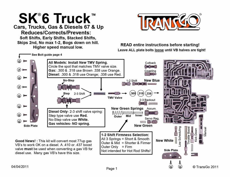 Transgo Shift Kit Gas Diesel C6