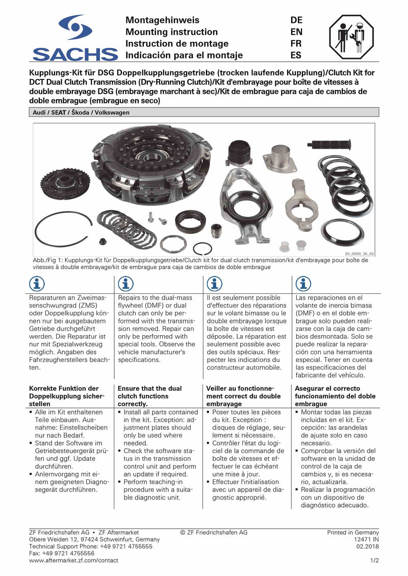 SACHS Dry Double Clutch Original Kit 0AM DQ200 3000 943 001