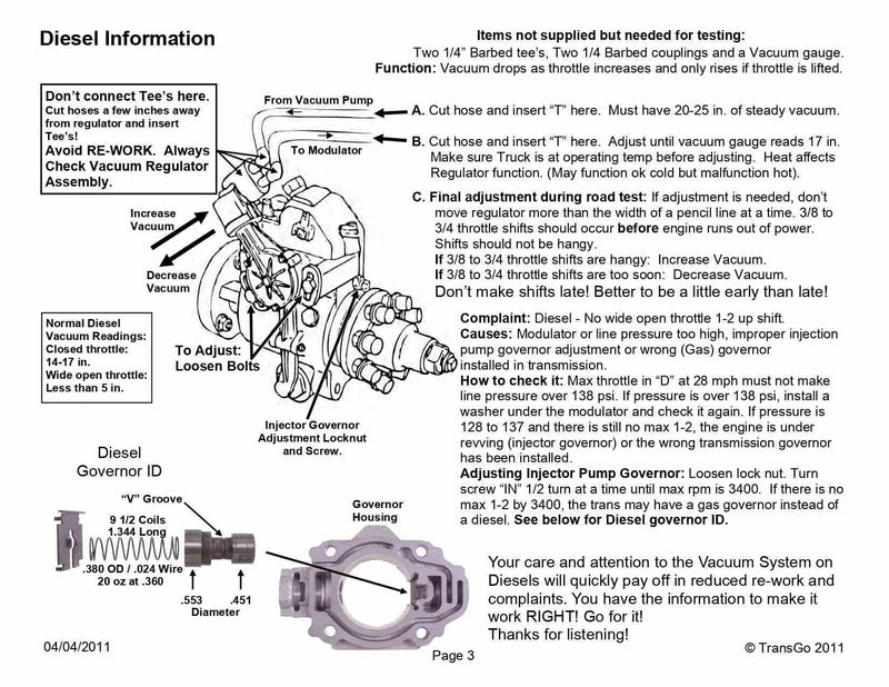 Transgo Shift Kit Gas Diesel C6