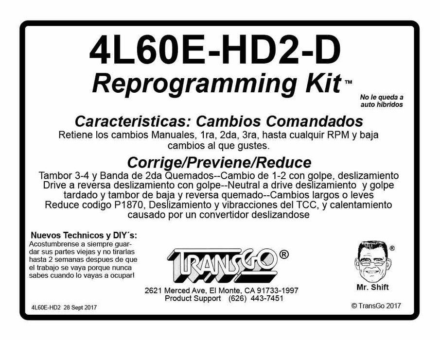 Shift Kit Transgo Reprogramming Kit with Gear Command 4L60E 4L65E 4L70E 