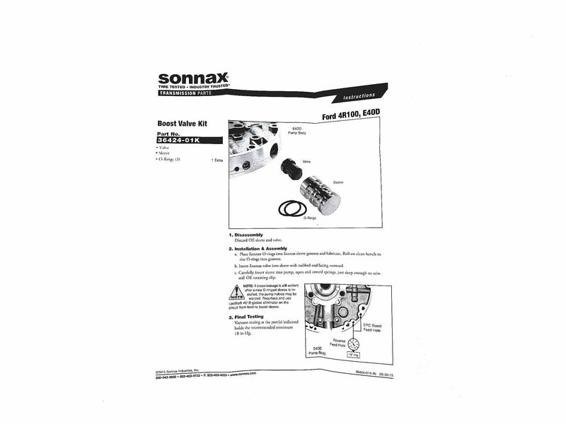 Boost Valve Kit Sonnax O-Ring Style E4OD 4R100