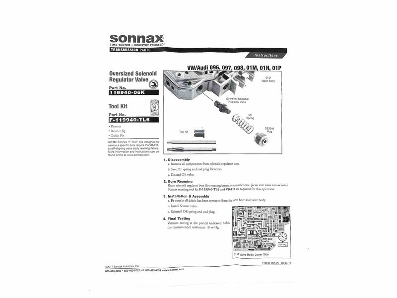 Oversized Solenoid Regulator Valve Sonnax 01M 01N 01P VW096 VW097 VW098 096 097 098