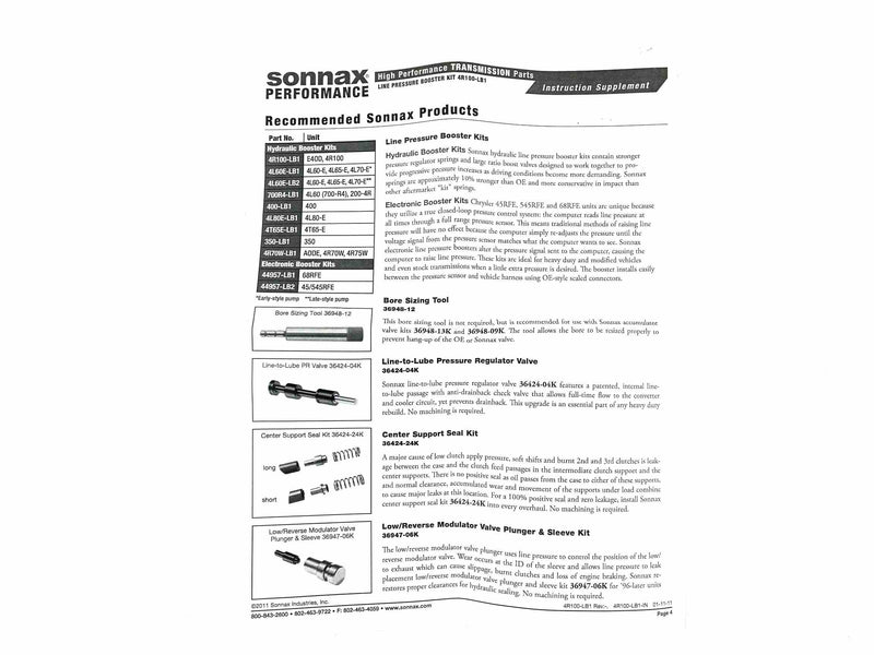Line Pressure Booster Kit Sonnax E4OD 4R100