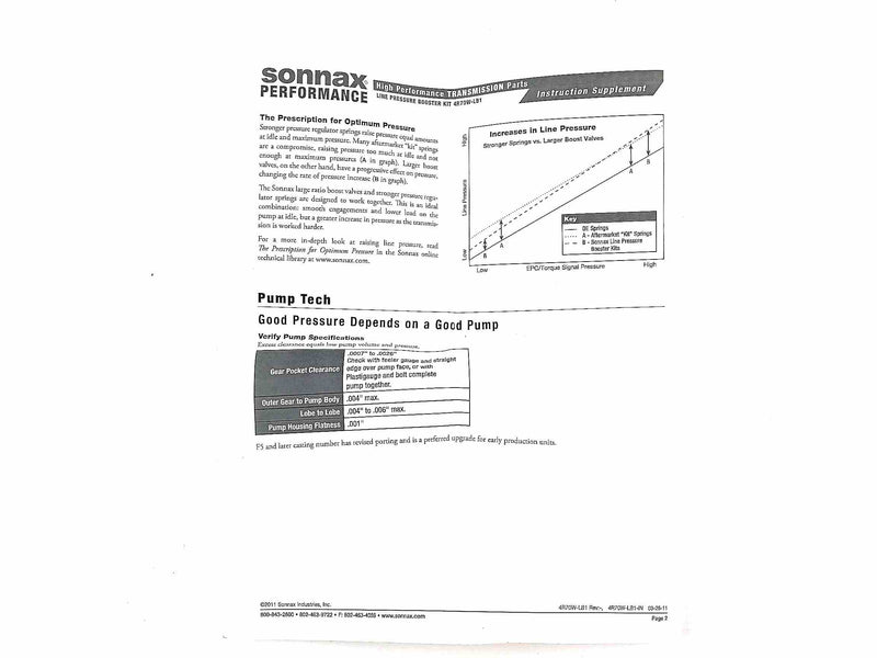 Line Pressure Booster Kit Sonnax AODE 4R70E 4R70W 4R75E 4R75W