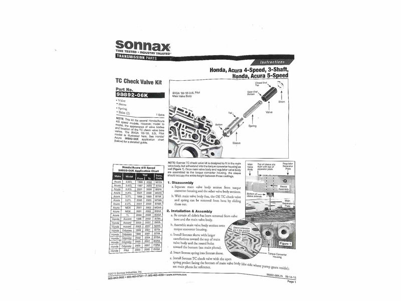 TC Check Valve Kit Sonnax BVGA PGRA BGRA BYBA B7YA B7TA MAYA BAYA B7XA BDGA BGHA MGHA