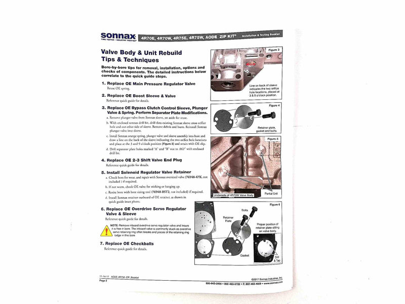 Zip Kit Sonnax 4R70E 4R70W 4R75E 4R75W AODE