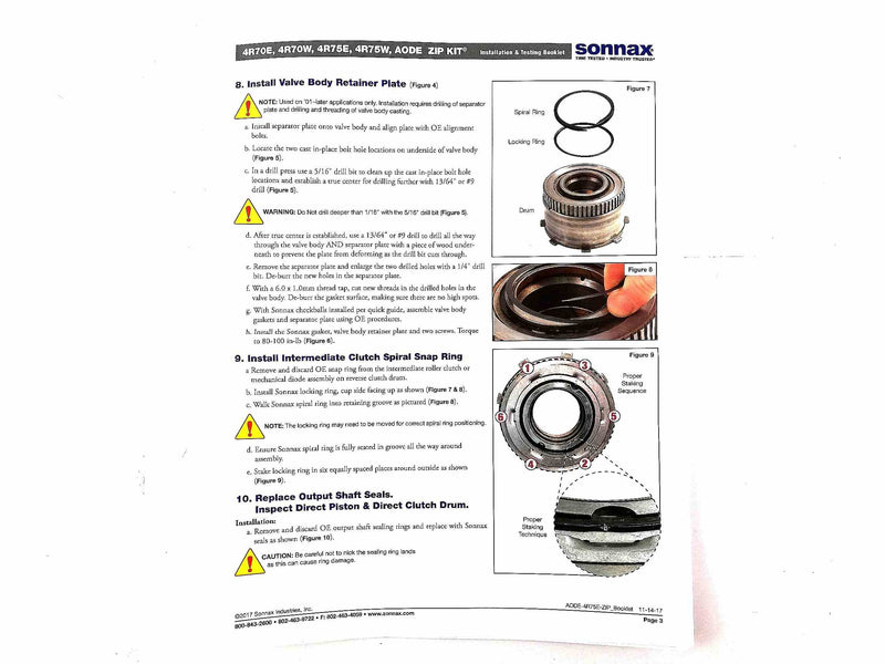 Zip Kit Sonnax 4R70E 4R70W 4R75E 4R75W AODE