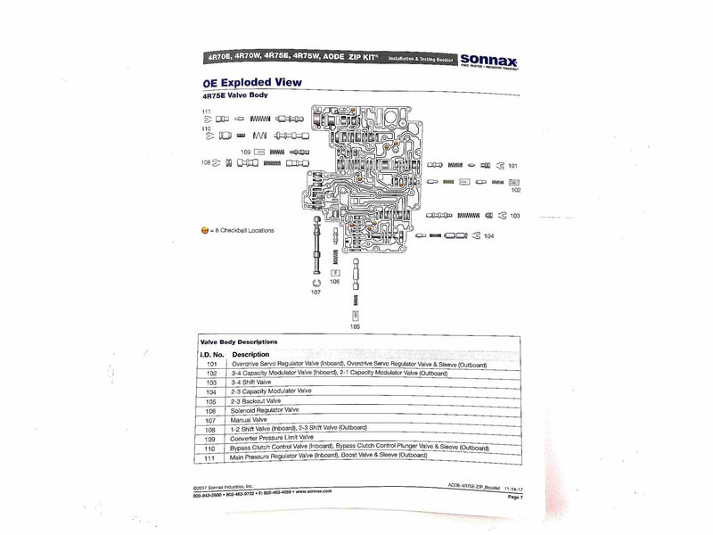 Zip Kit Sonnax 4R70E 4R70W 4R75E 4R75W AODE