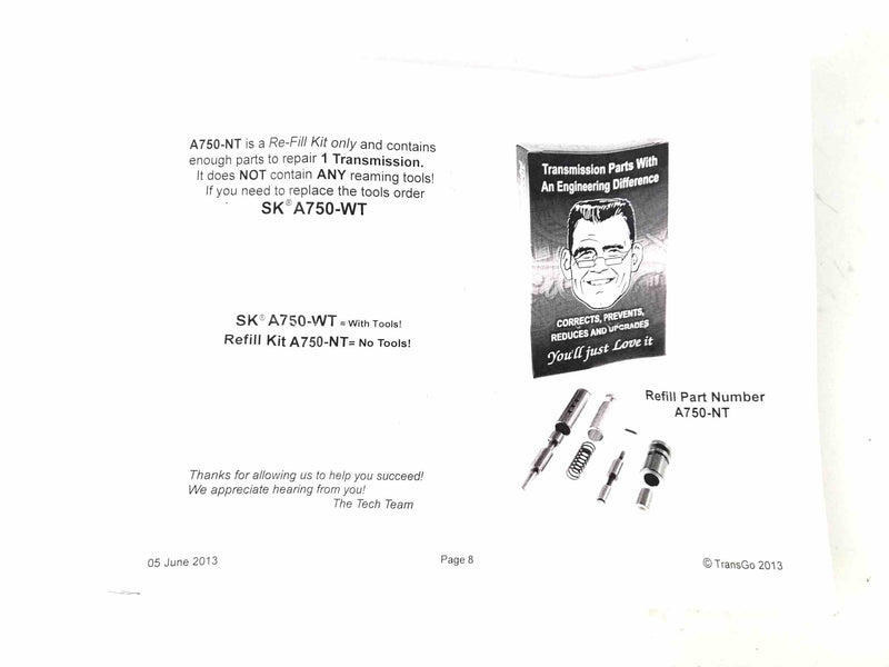 Shift Kit Transgo No Tool 2003/UP A750E A750F A760E A760H A761E A960E AB60E AB60F