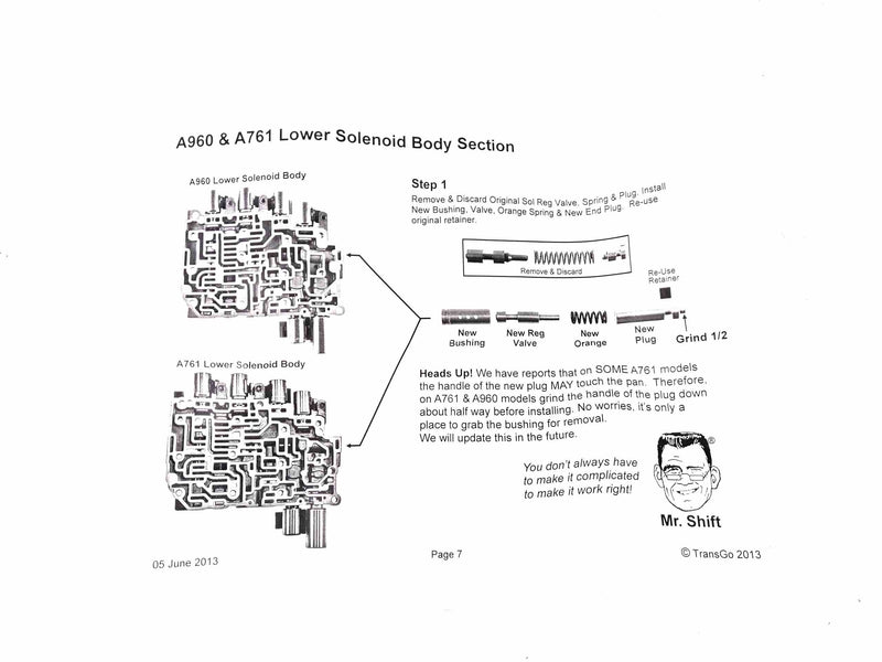 Shift Kit Transgo No Tool 2003/UP A750E A750F A760E A760H A761E A960E AB60E AB60F
