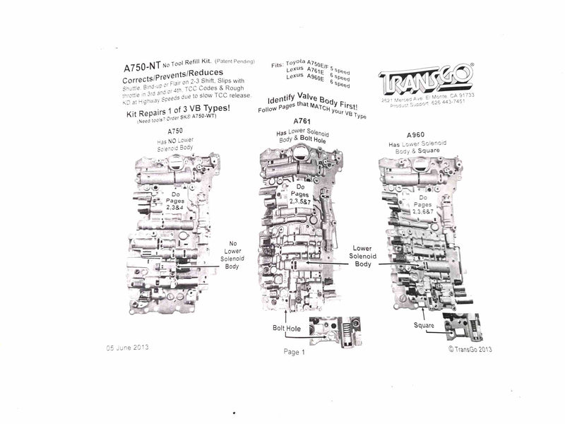 Shift Kit Transgo No Tool 2003/UP A750E A750F A760E A760H A761E A960E AB60E AB60F